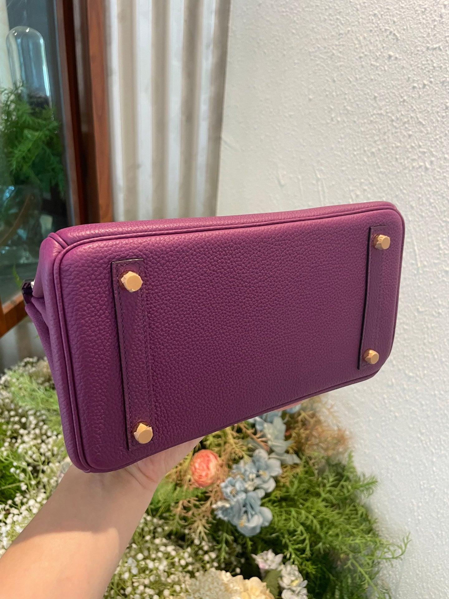 Elegant Purple Two-Tone Leather Satchel Handbag with Crocodile Texture