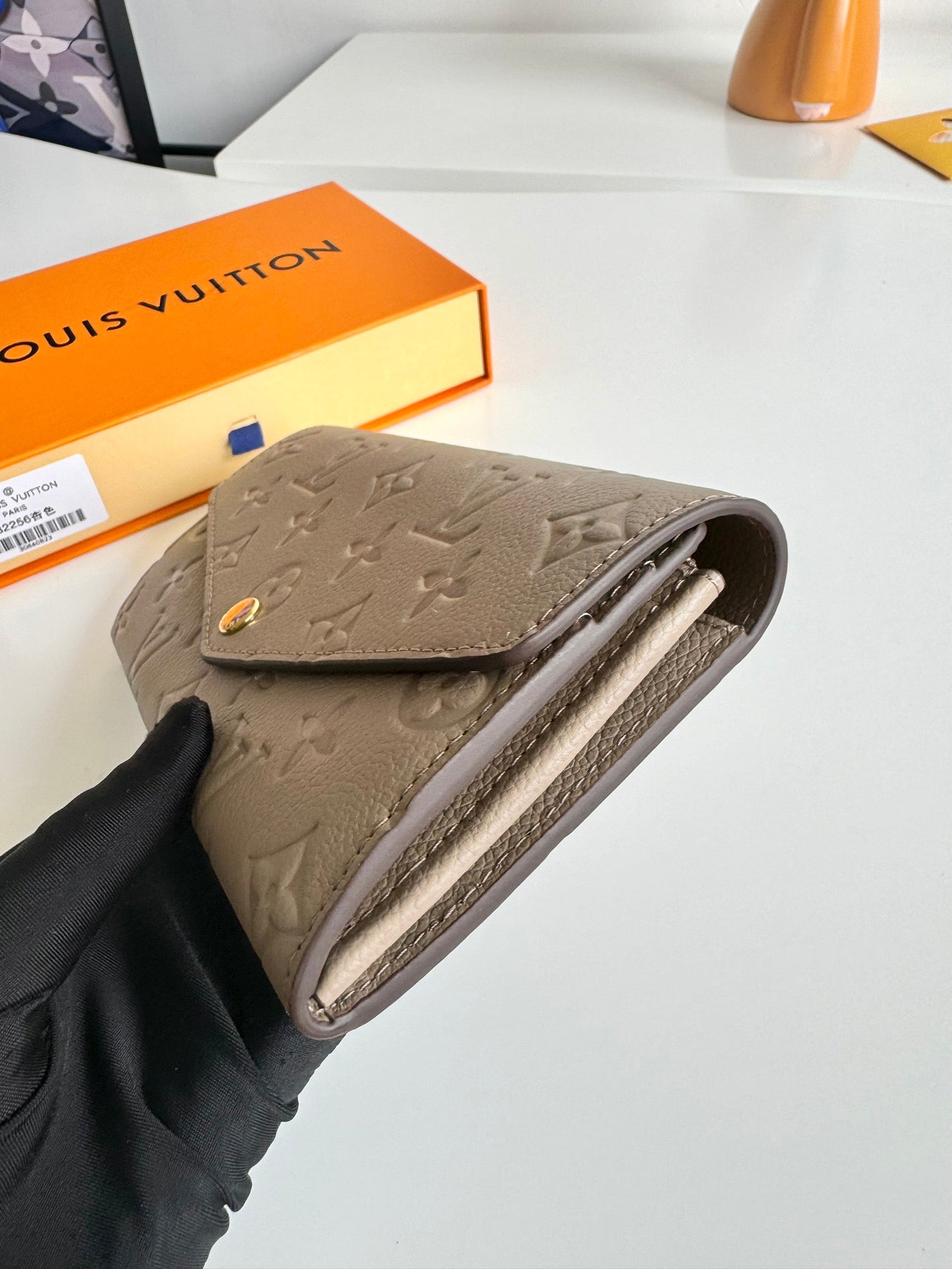 Louis Vuitton Taupe Embossed Leather Envelope Wallet with Snap Button Closure
