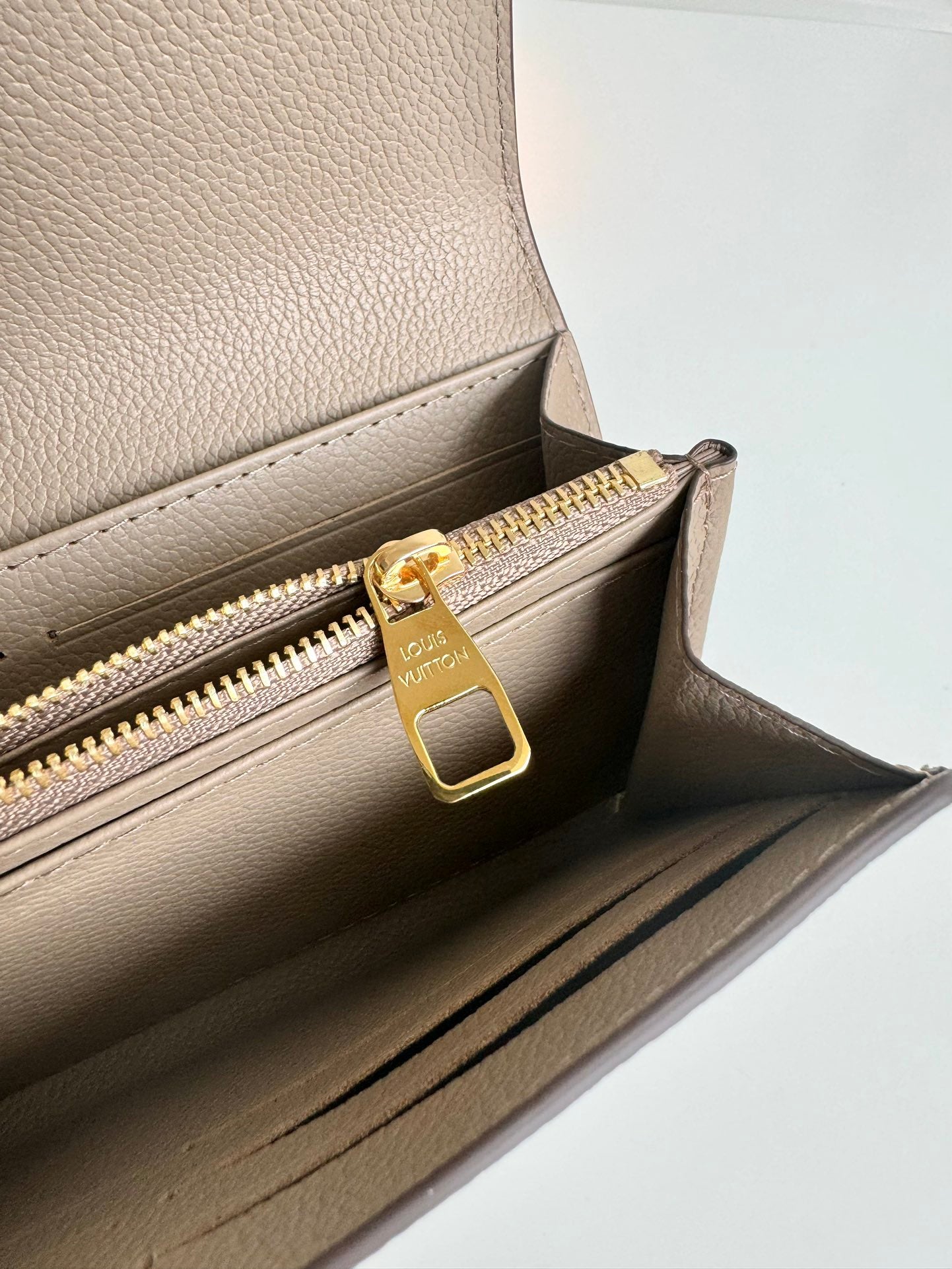 Louis Vuitton Taupe Embossed Leather Envelope Wallet with Snap Button Closure