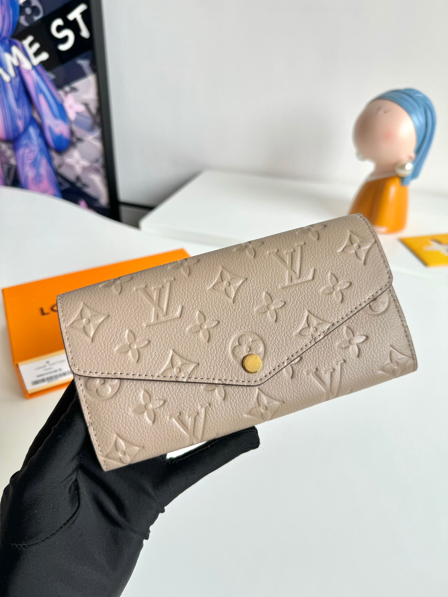 Louis Vuitton Taupe Embossed Leather Envelope Wallet with Snap Button Closure