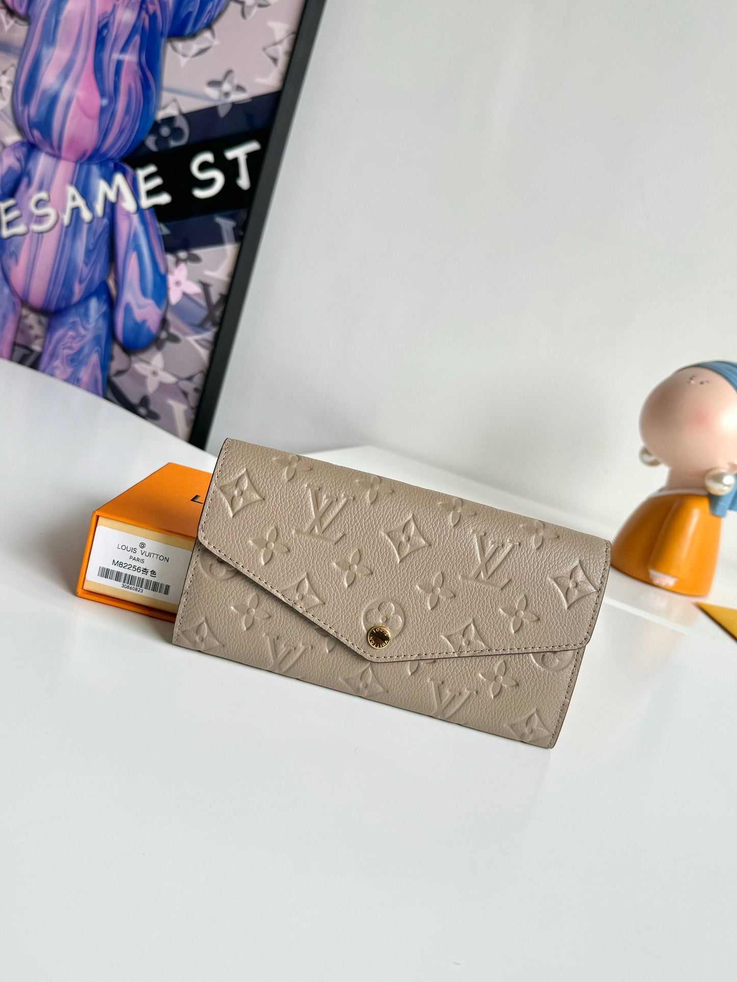 Louis Vuitton Taupe Embossed Leather Envelope Wallet with Snap Button Closure