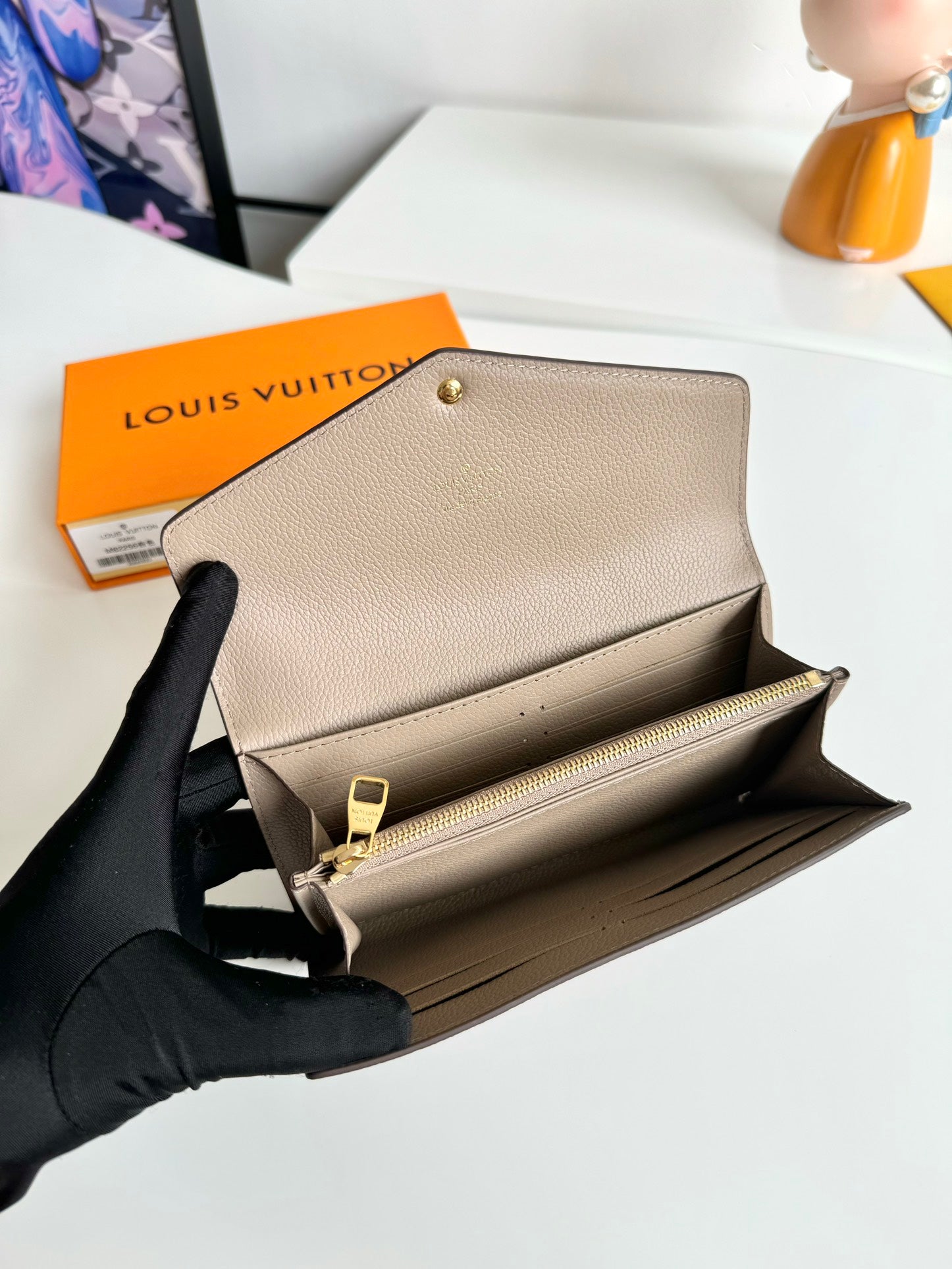 Louis Vuitton Taupe Embossed Leather Envelope Wallet with Snap Button Closure