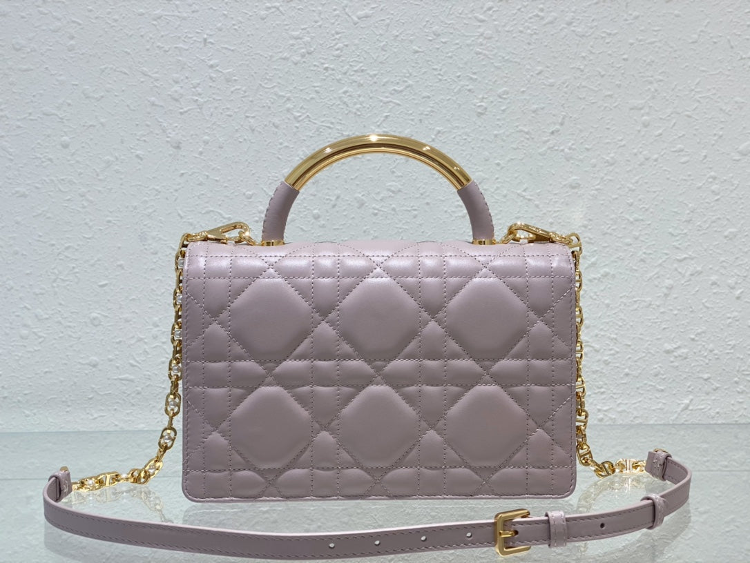 Dior Lilac Quilted Leather Top Handle Shoulder Bag with Gold Chain