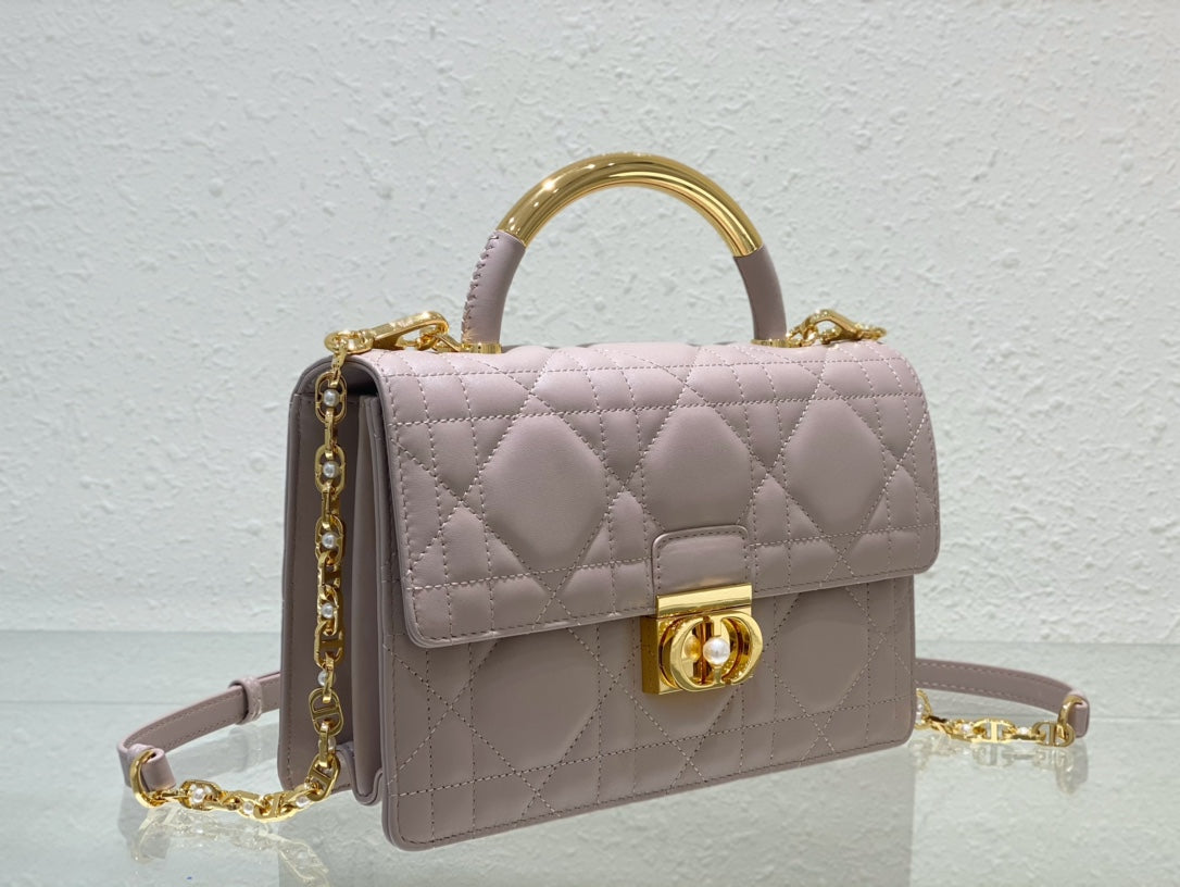 Dior Lilac Quilted Leather Top Handle Shoulder Bag with Gold Chain