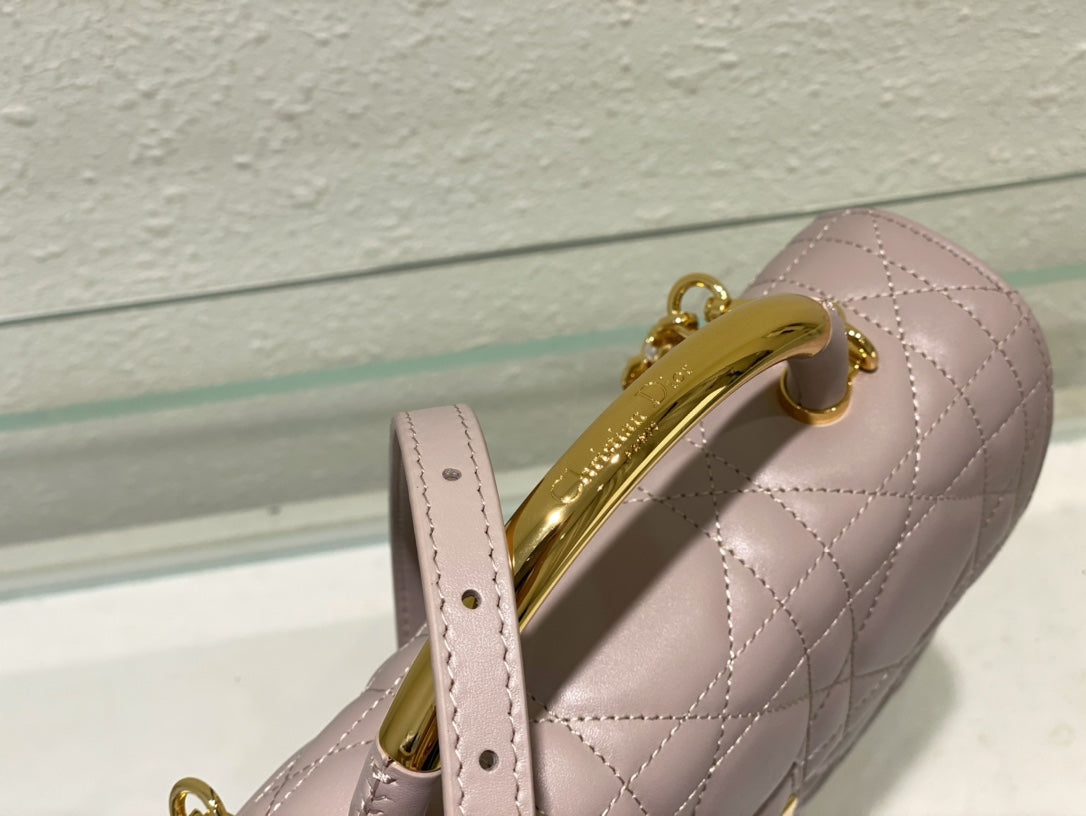 Dior Lilac Quilted Leather Top Handle Shoulder Bag with Gold Chain