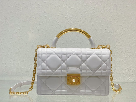 Miss Dior Mini Bag White Quilted Cannage Lambskin with Gold-Tone Handle