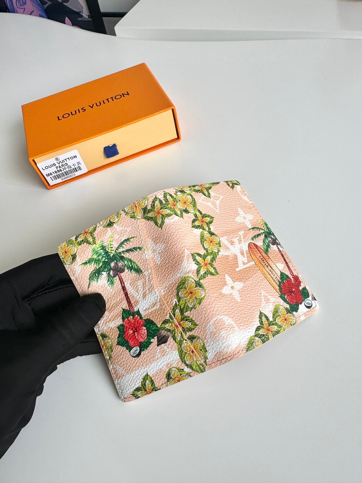 Louis Vuitton Tropical Beach Surfboard Floral Print Beige Passport Holder