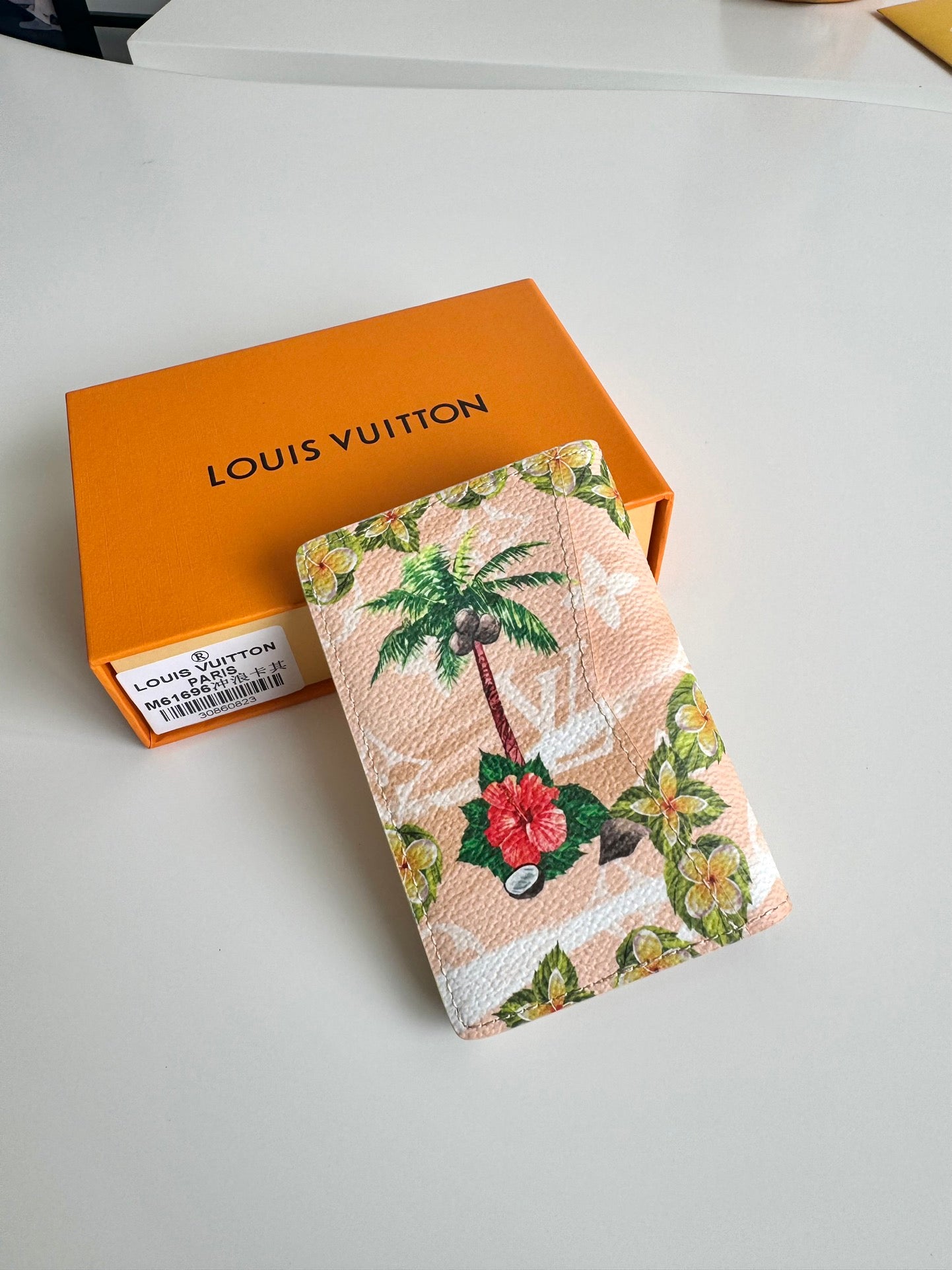 Louis Vuitton Tropical Beach Surfboard Floral Print Beige Passport Holder