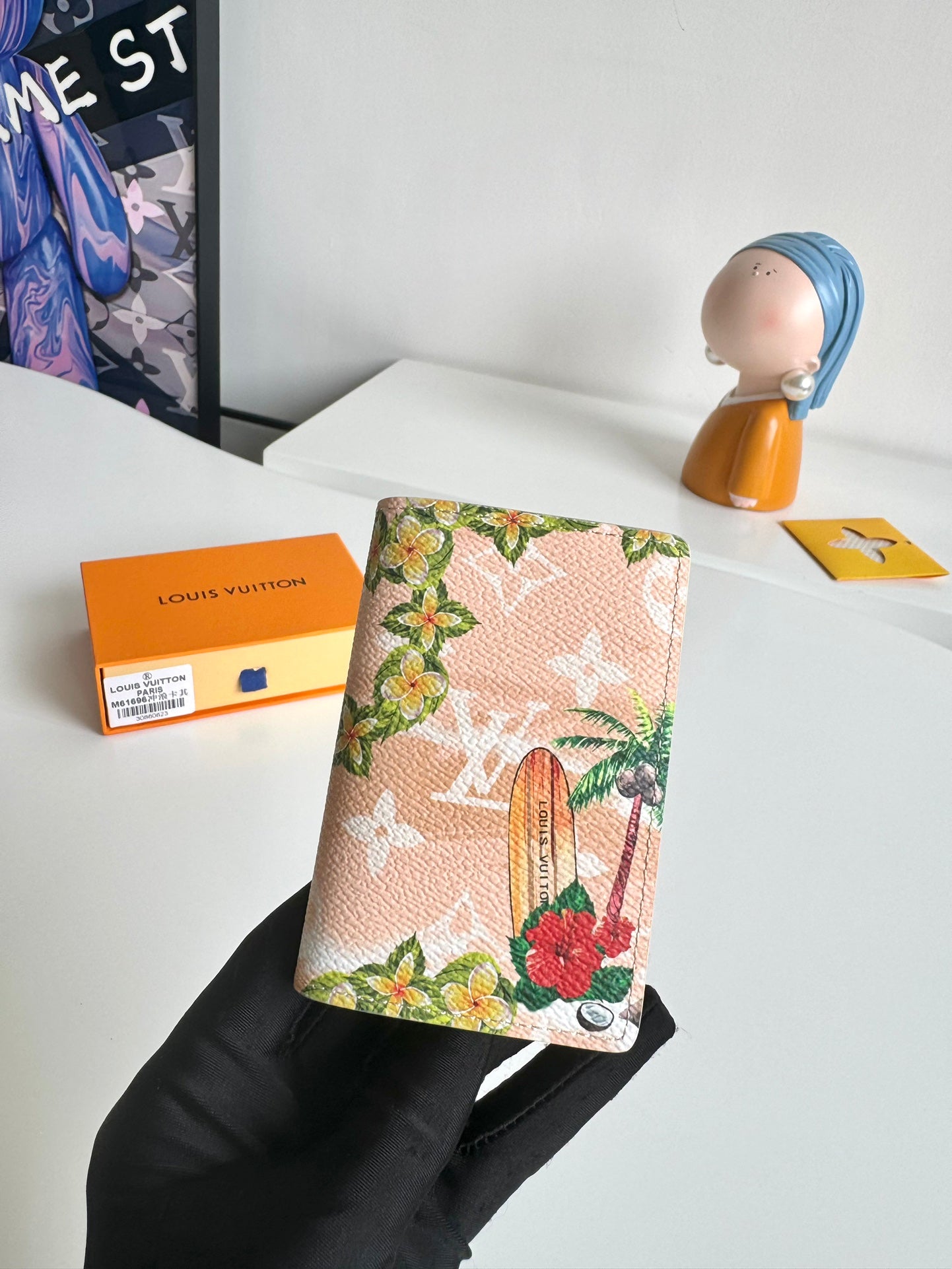 Louis Vuitton Tropical Beach Surfboard Floral Print Beige Passport Holder
