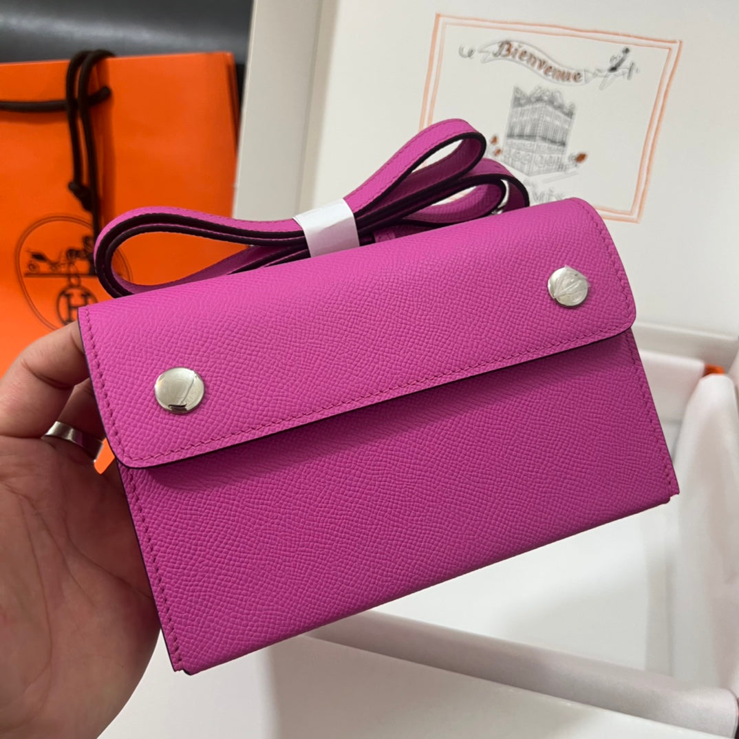 Hermès Constance Slim Wallet in Pink Epsom Leather with Silver Hardware
