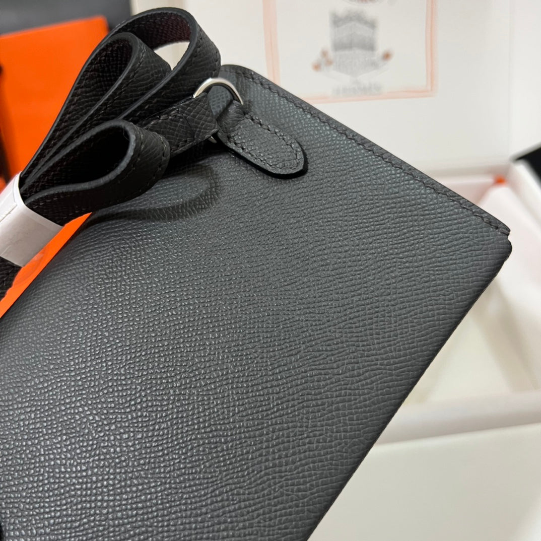 Hermès Gray Leather Crossbody Wallet Bag with Clou de Selle Snaps