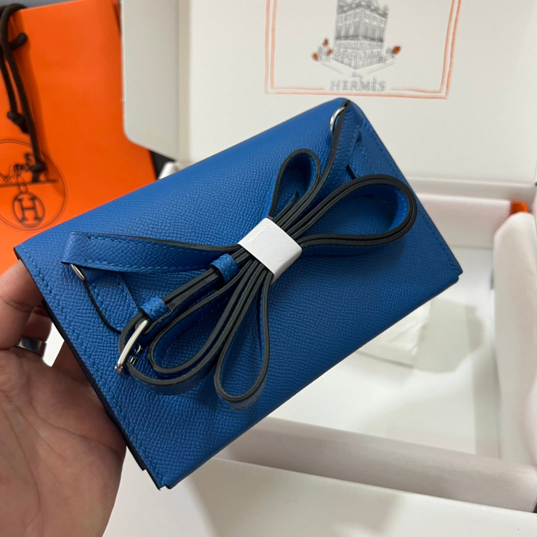 Hermès Blue Leather Card Holder Wallet - Authentic with Original Box