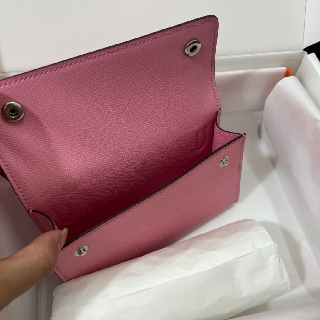 Hermès Constance Slim Wallet in Pink Leather with Palladium Hardware