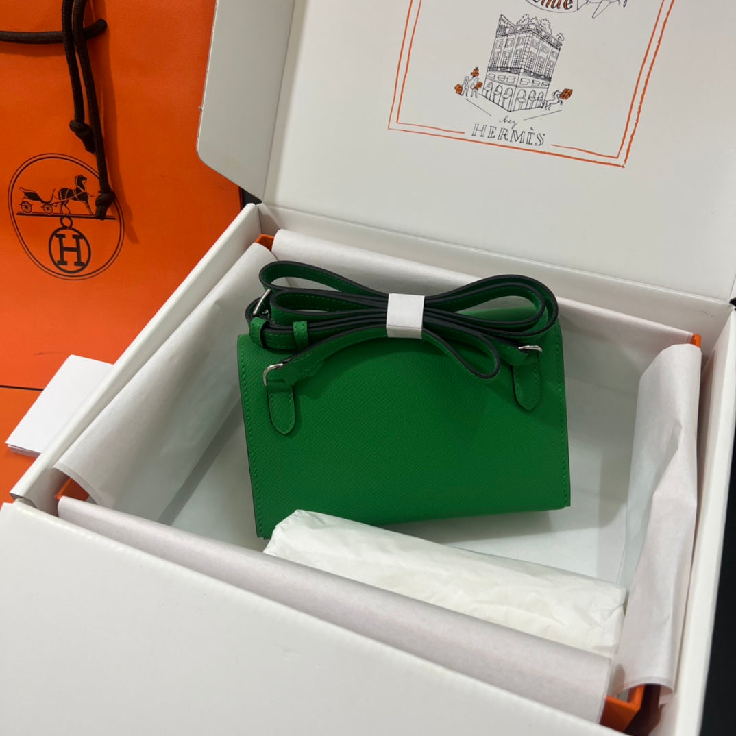 Hermès Green Leather Mini Crossbody Bag with Adjustable Strap