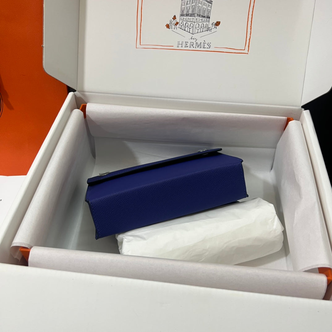 Hermès Kelly Pocket Compact Wallet - Blue Leather with Silver Hardware