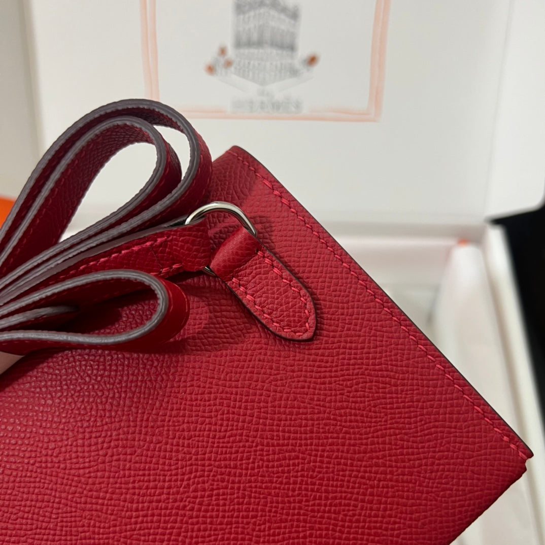 Hermès Calvi Card Holder - Red Leather Compact Wallet with Original Packaging
