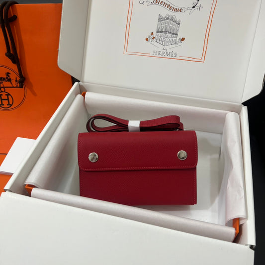 Hermès Calvi Card Holder - Red Leather Compact Wallet with Original Packaging