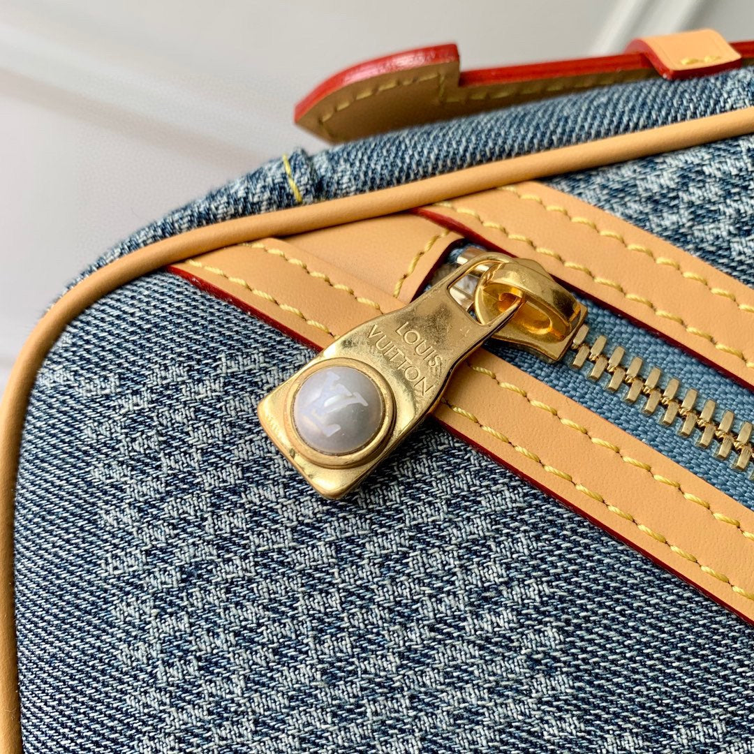 Louis Vuitton Blue Checkerboard Denim Square Crossbody Bag with Leather Trim
