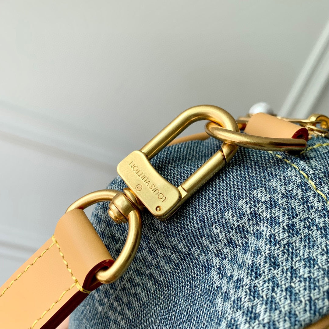 Louis Vuitton Blue Checkerboard Denim Square Crossbody Bag with Leather Trim