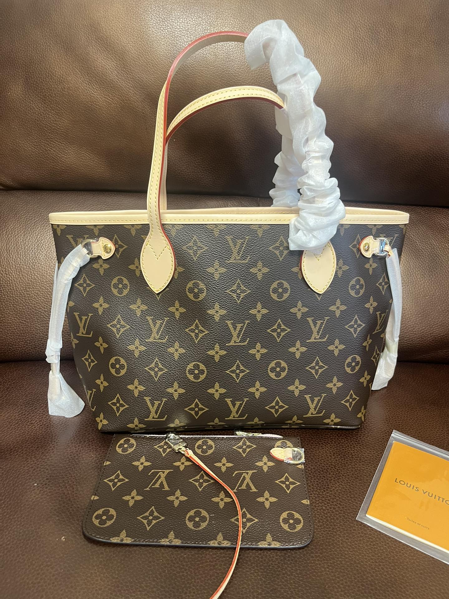 Louis Vuitton Classic Monogram Brown Canvas Tote Bag with Matching Pouch
