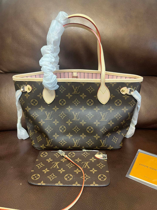 Louis Vuitton Classic Monogram Brown Canvas Tote Bag with Matching Pouch