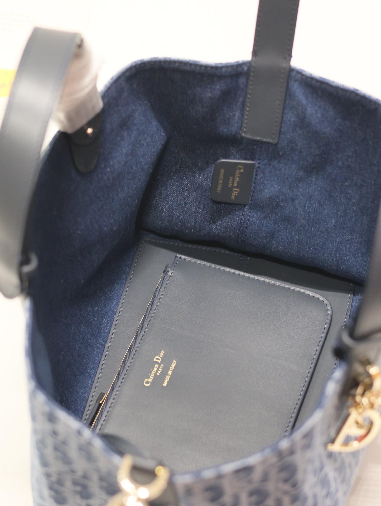 Dior Classic Blue Monogram Jacquard Tote Bag with Leather Handles