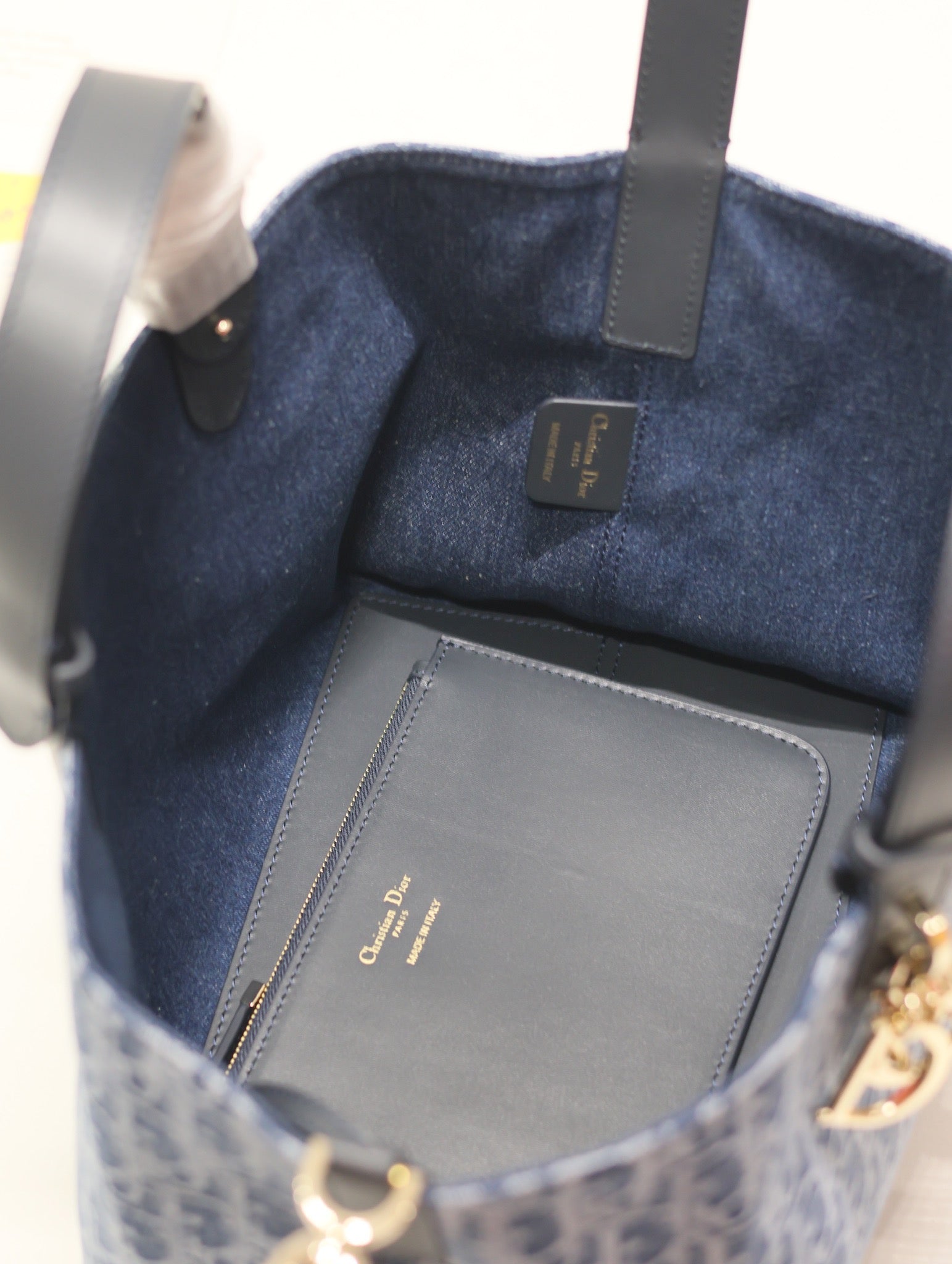 Dior Classic Blue Monogram Jacquard Tote Bag with Leather Handles