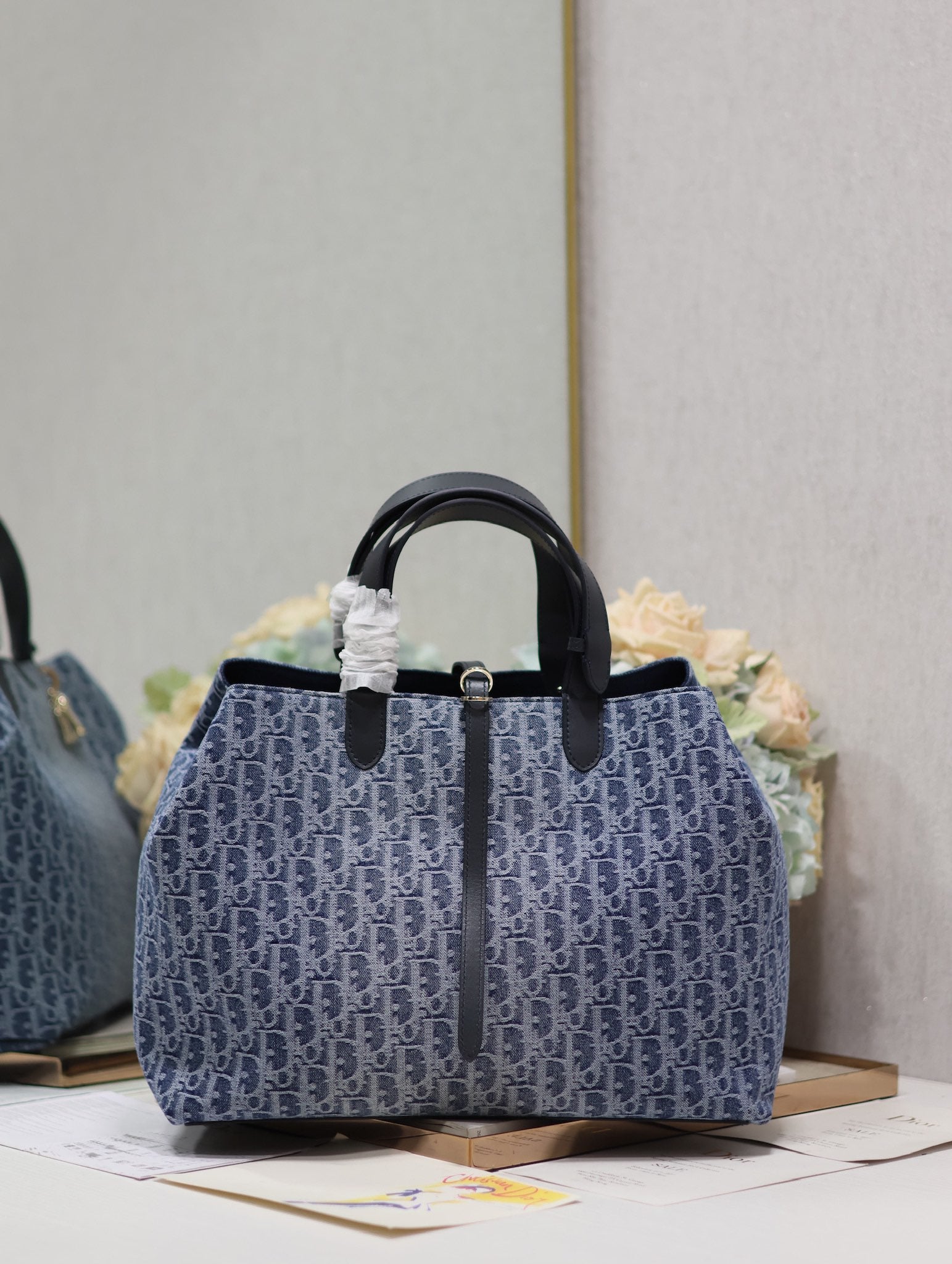 Dior Vintage Blue Monogram Jacquard Satchel Handbag with Top Handles