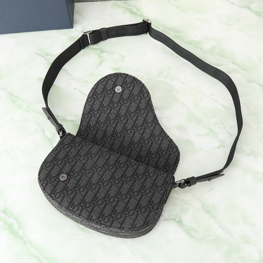 Dior Black Monogram Jacquard Saddle Crossbody Shoulder Bag