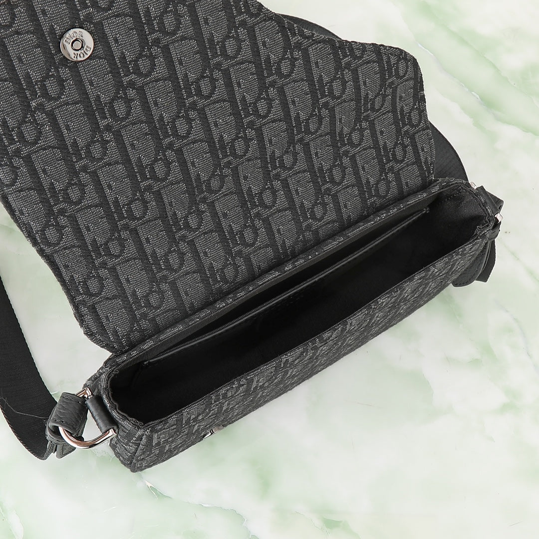 Dior Black Monogram Jacquard Saddle Crossbody Shoulder Bag
