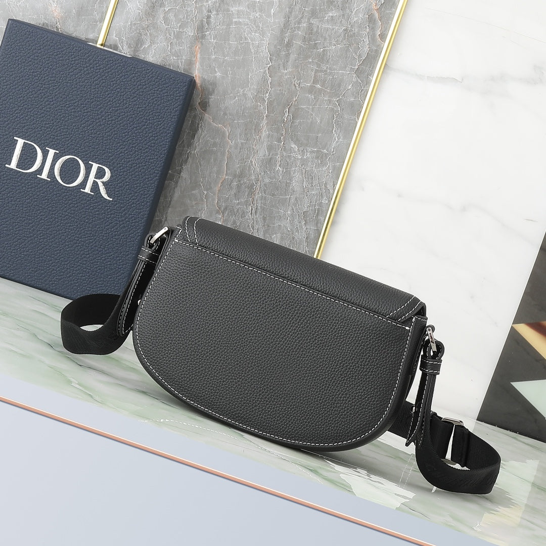 Dior Modern Black Leather Saddle Crossbody Bag with Contrast Stitching