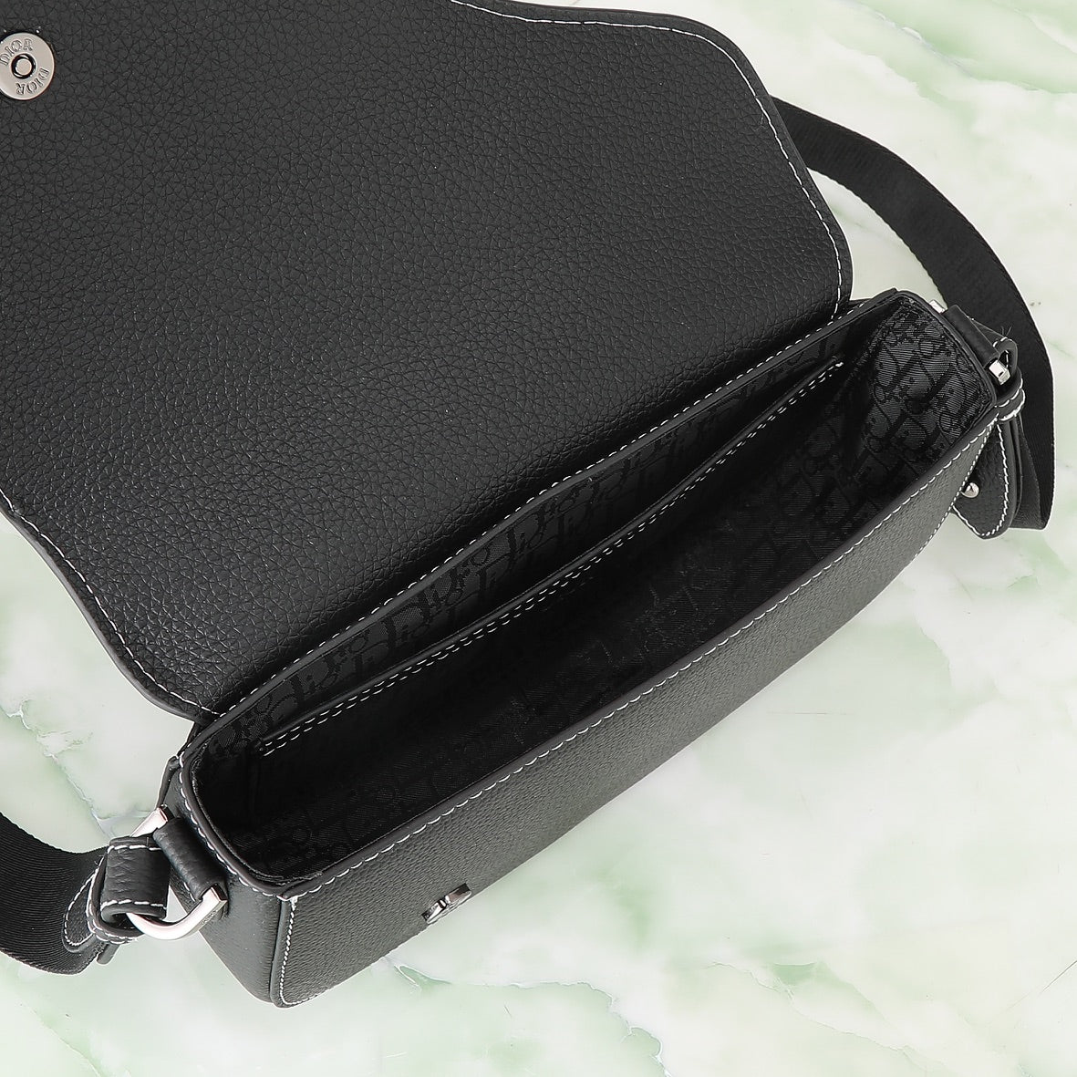 Dior Modern Black Leather Saddle Crossbody Bag with Contrast Stitching