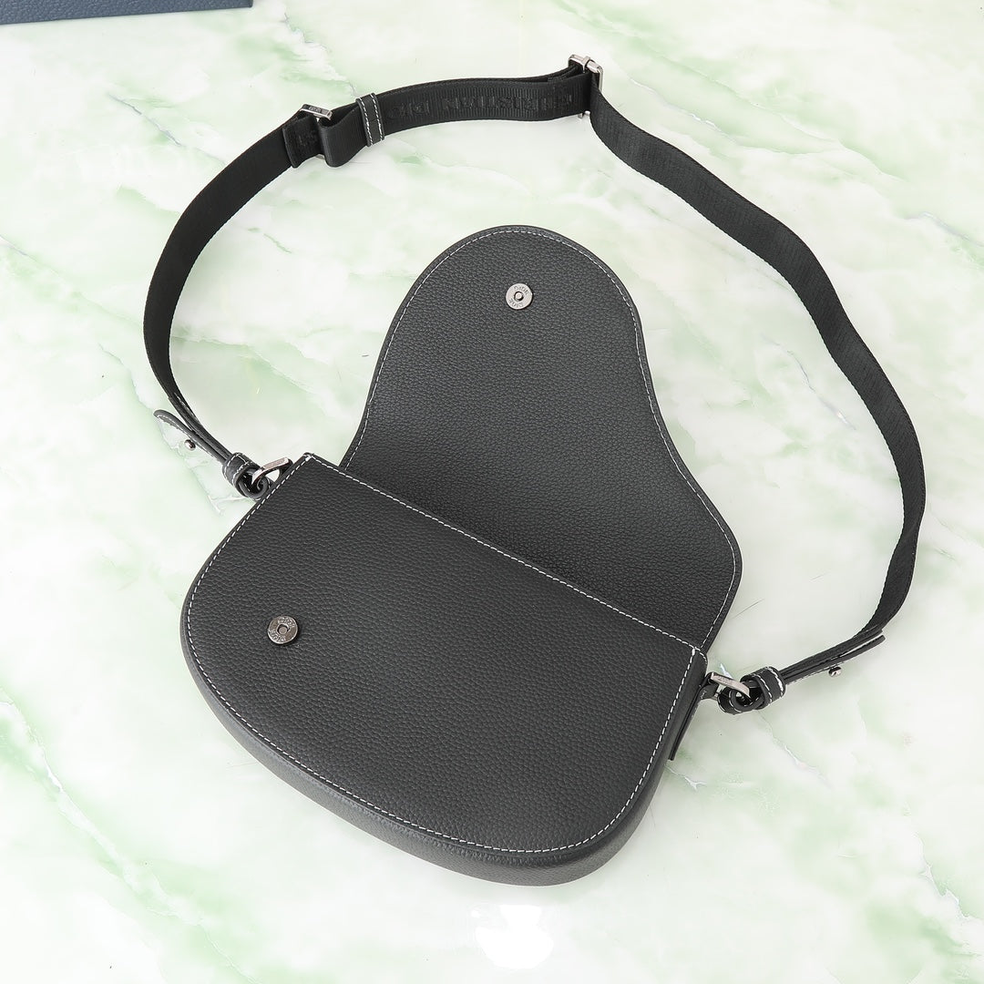Dior Modern Black Leather Saddle Crossbody Bag with Contrast Stitching