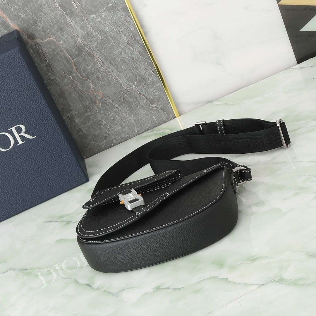 Dior Modern Black Leather Saddle Crossbody Bag with Contrast Stitching