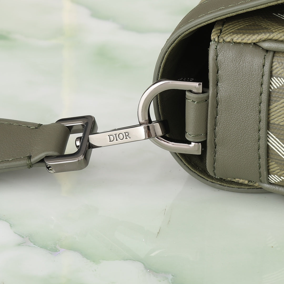 Dior Olive Green Geometric Pattern Crossbody Bag with Utility Buckle