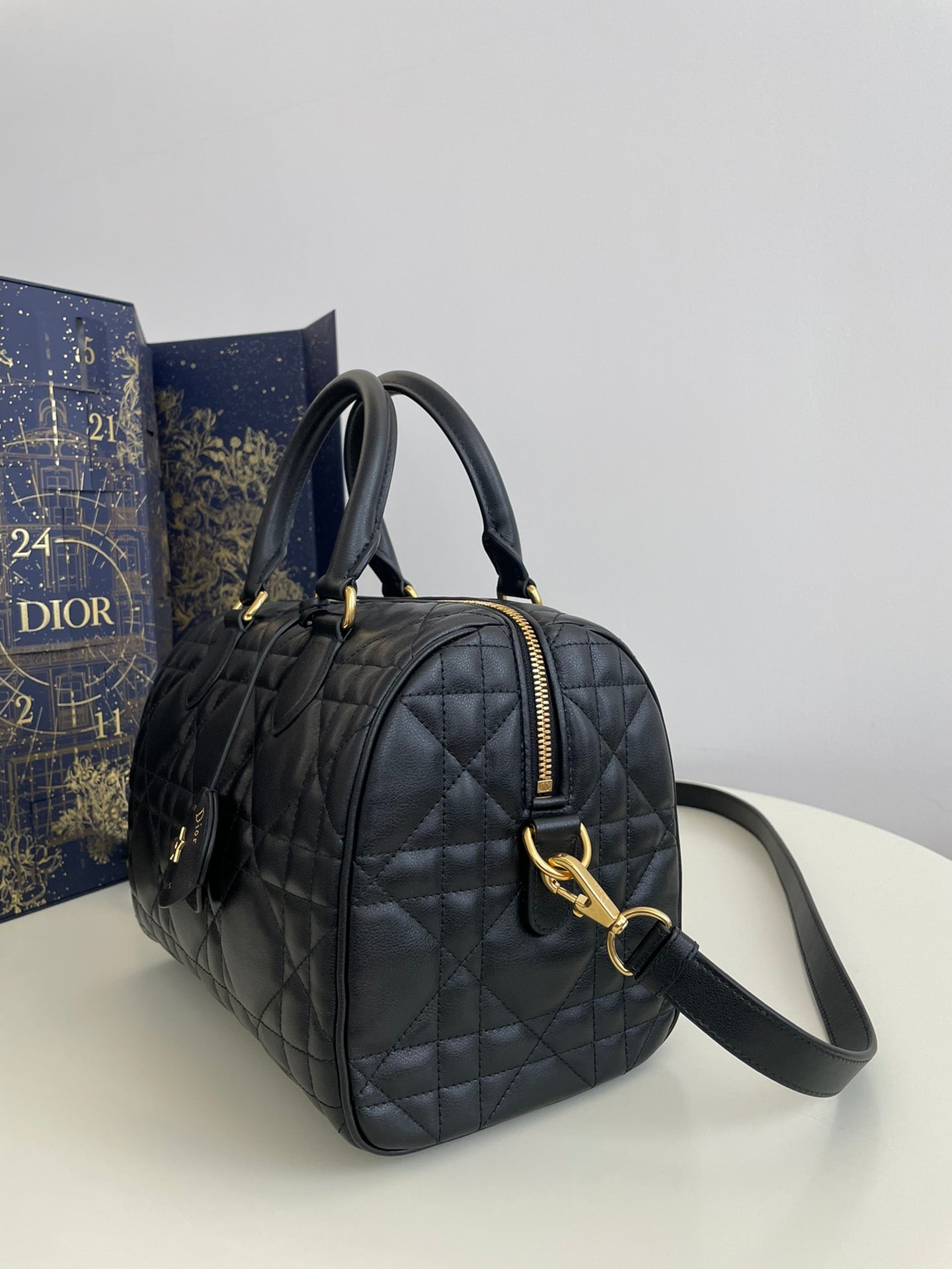Christian Dior Black Cannage Lambskin DiorTravel Bowling Bag