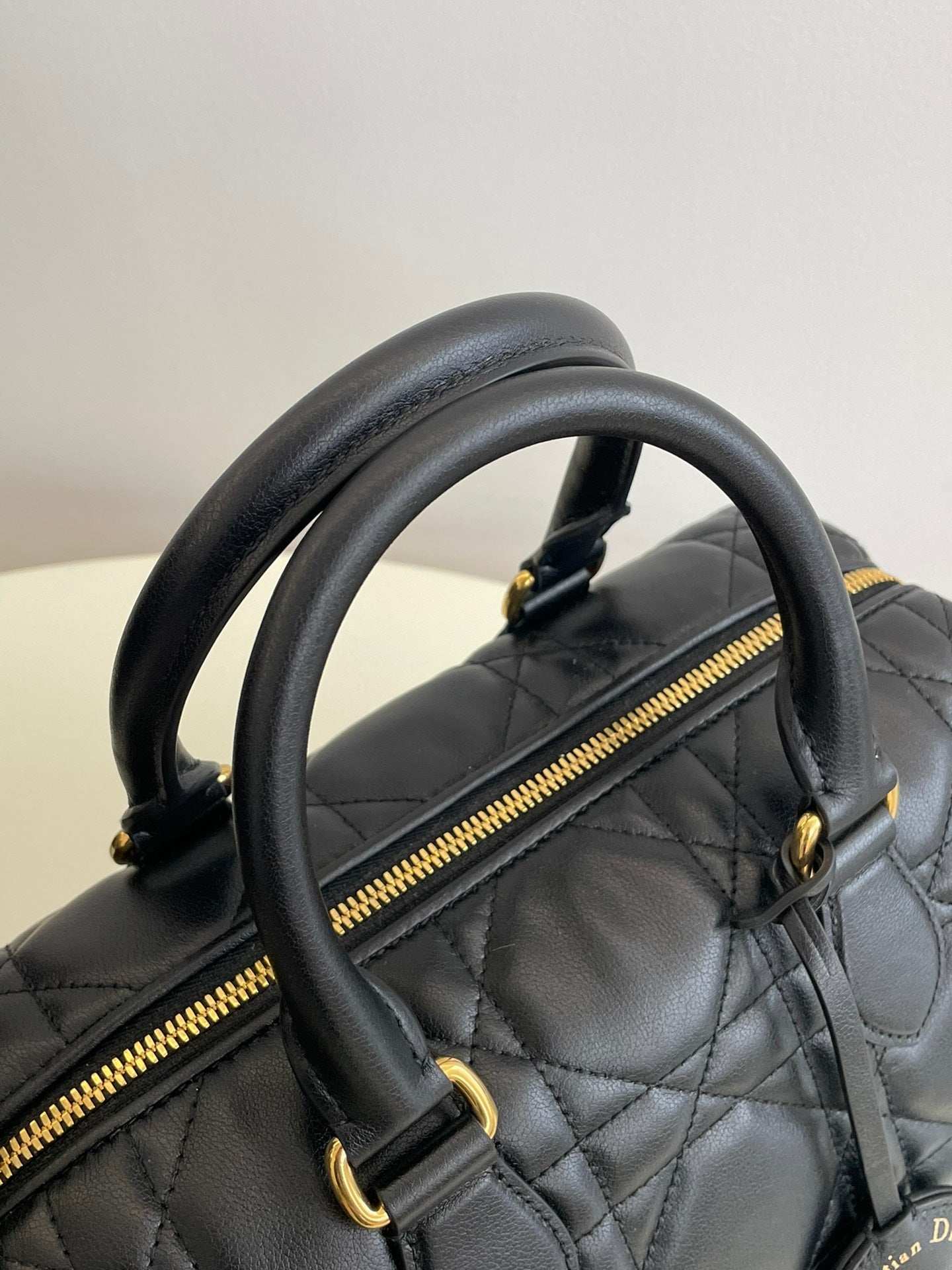 Dior Classic Black Quilted Leather Satchel Bag with Gold Hardware
