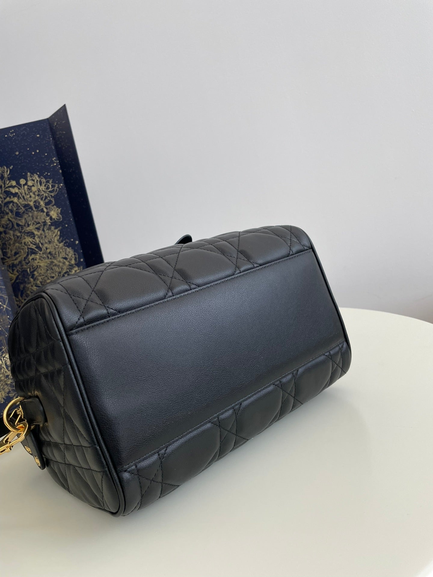 Dior Classic Black Quilted Leather Satchel Bag with Gold Hardware