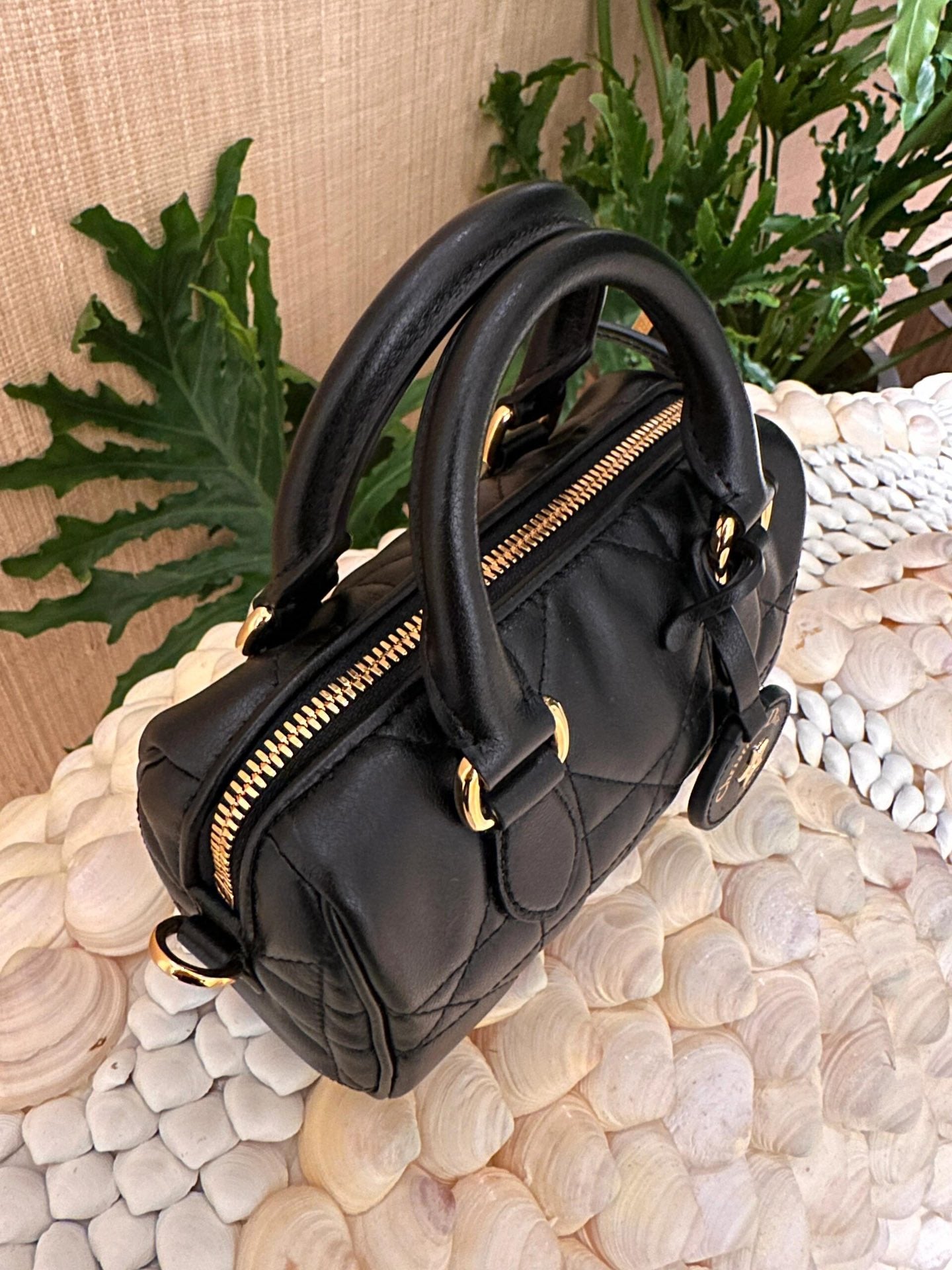 Christian Dior Black Quilted Leather Mini Bowling Bag with Star Charm