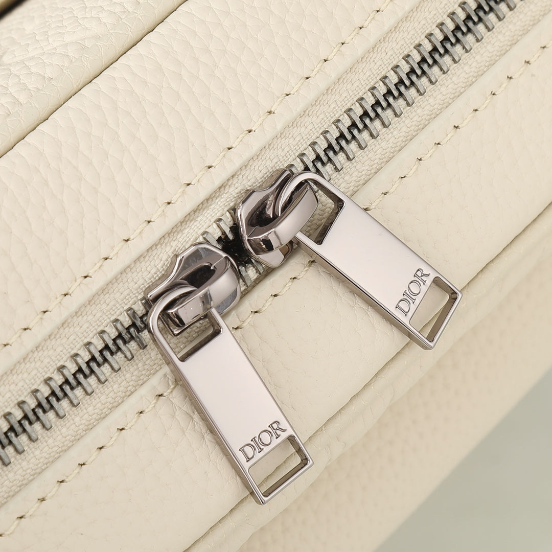Dior Cream White Embossed Crossbody Camera Bag with Wide Strap