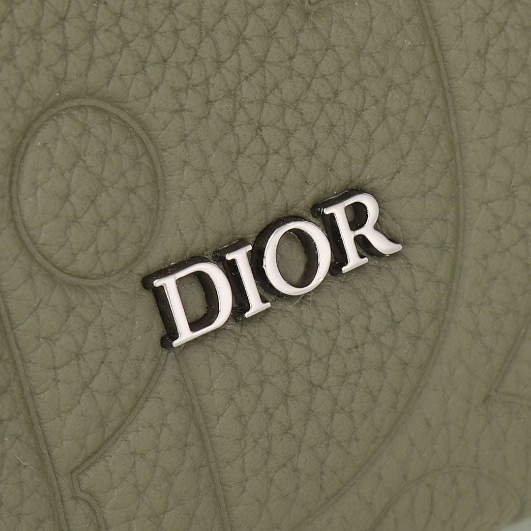Dior Olive Green Embossed Crossbody Messenger Bag with Wide Canvas Strap