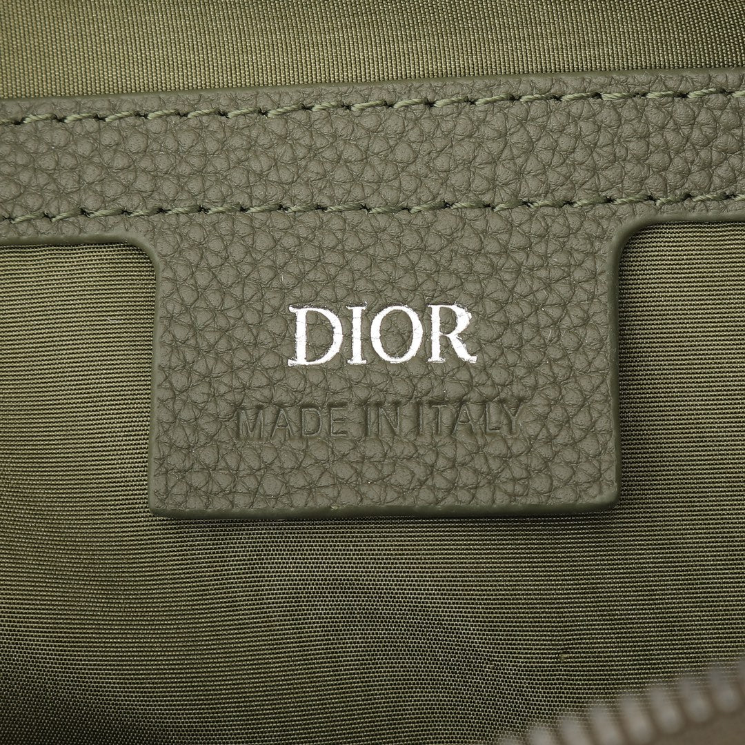 Dior Olive Green Embossed Crossbody Messenger Bag with Wide Canvas Strap