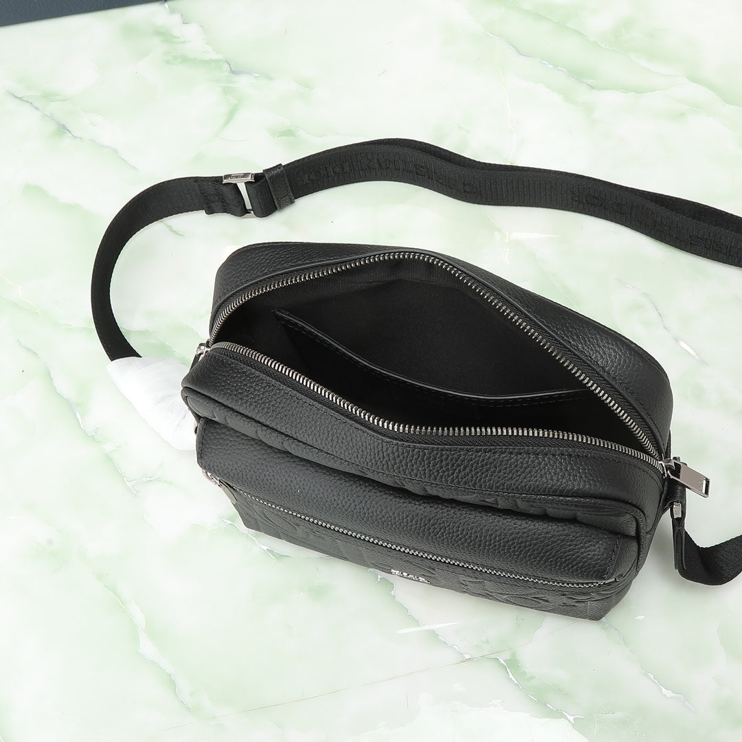 Dior Black Embossed Monogram Leather Crossbody Shoulder Bag