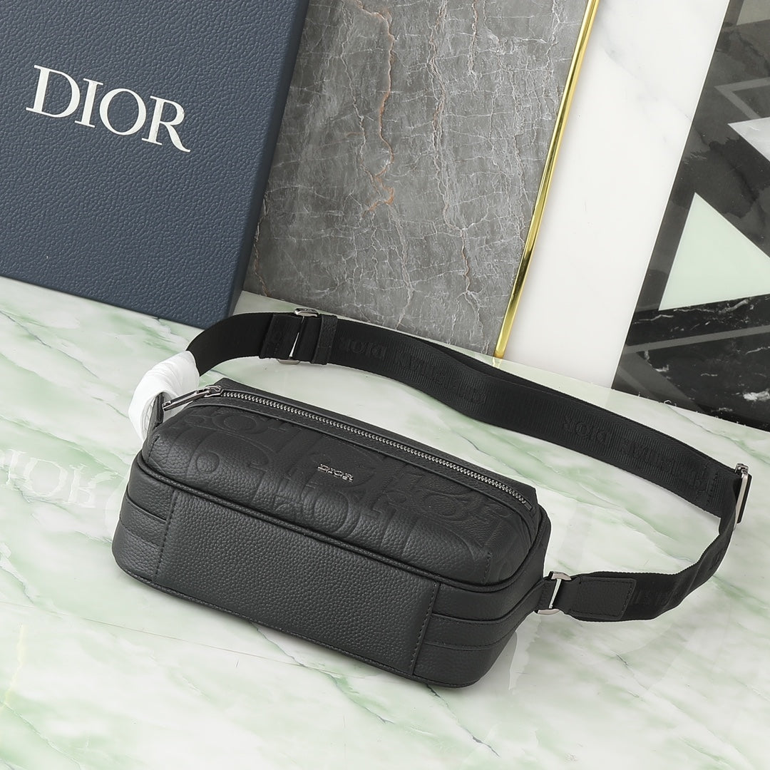 Dior Black Embossed Monogram Leather Crossbody Shoulder Bag