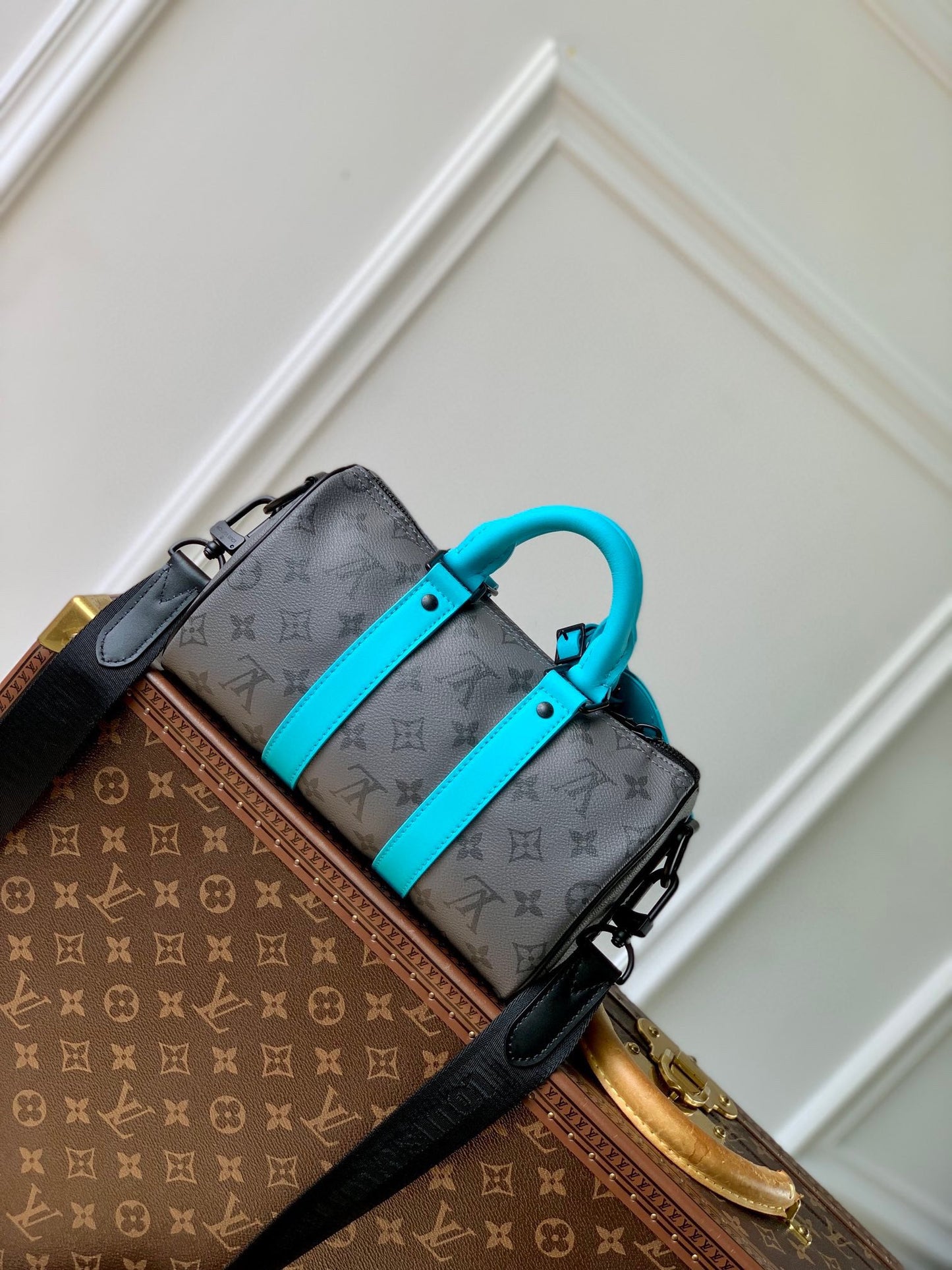 Louis Vuitton Grey Monogram Print Mini Duffle Bag with Turquoise Trim