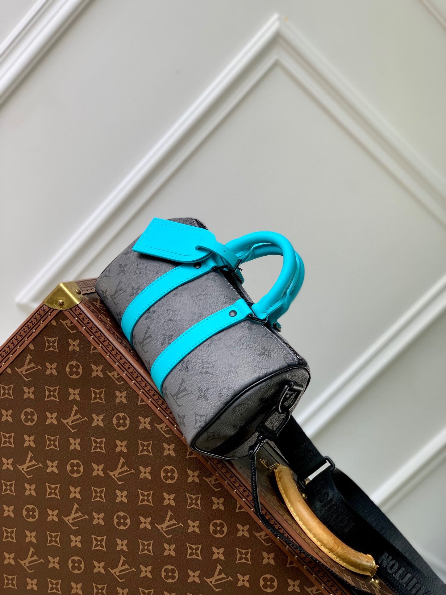 Louis Vuitton Grey Monogram Print Mini Duffle Bag with Turquoise Trim