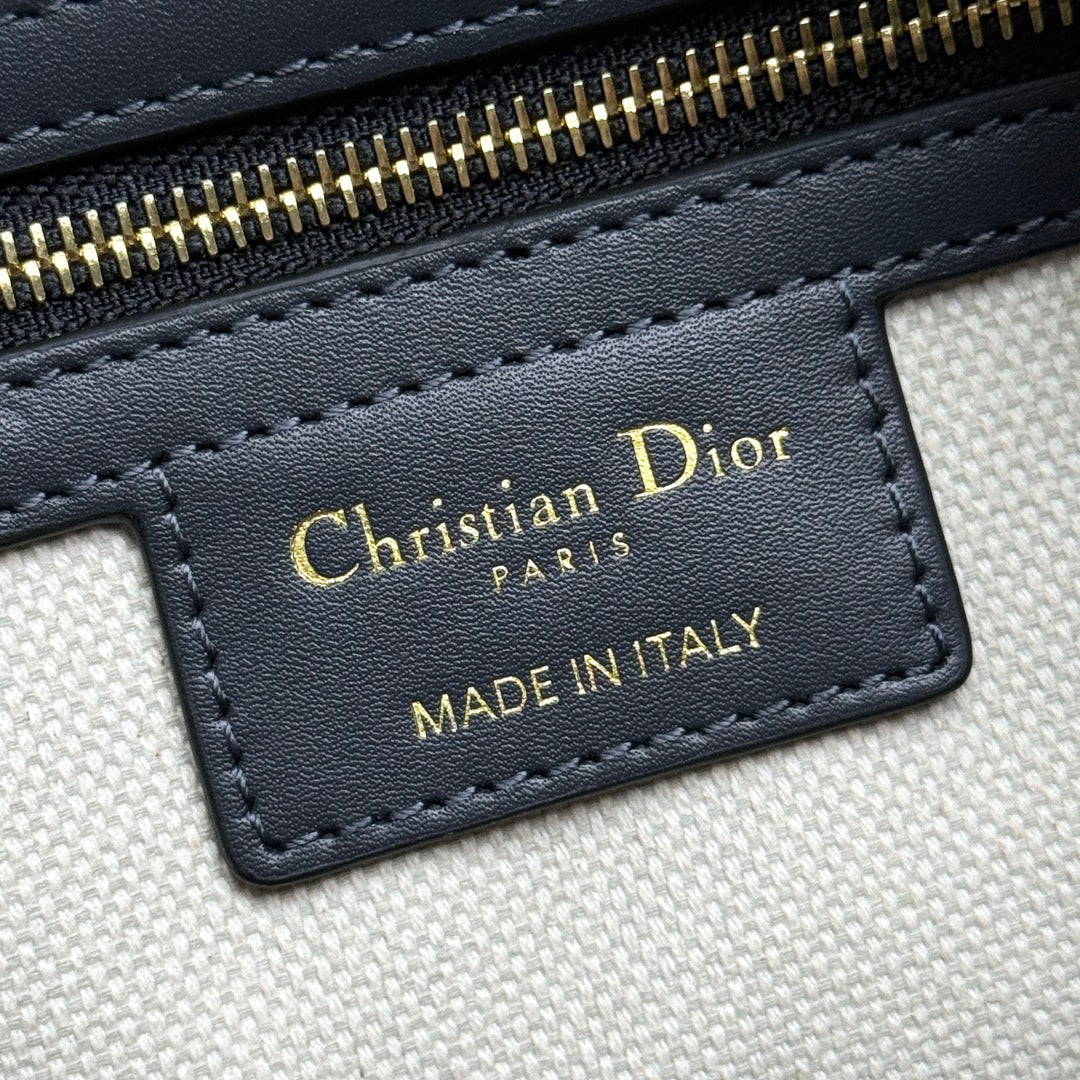 Dior Navy Blue Monogram Canvas Boston Bag with Leather Trim