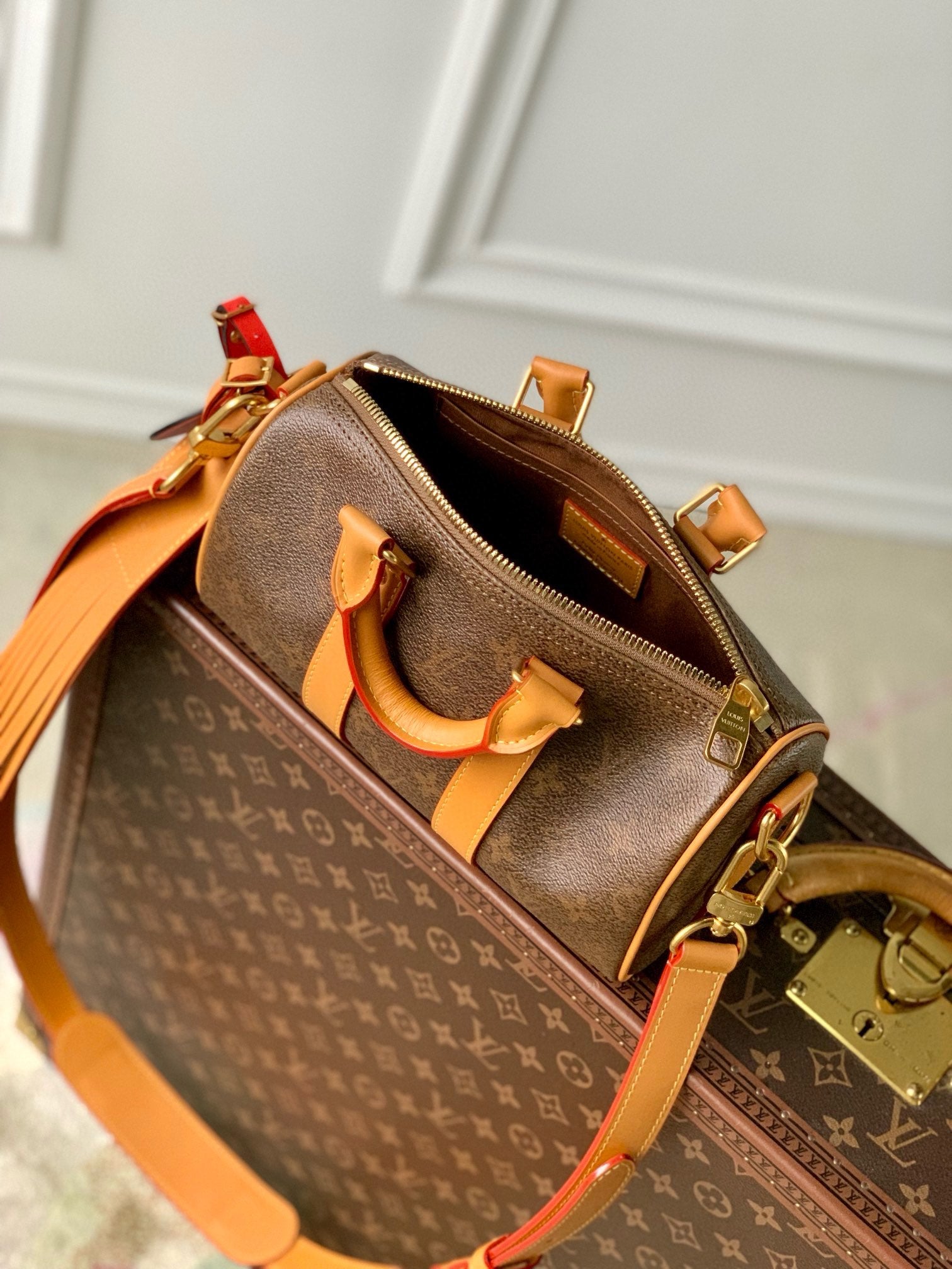 Louis Vuitton Vintage Style Brown Monogram Mini Duffle Bag with Crossbody Strap