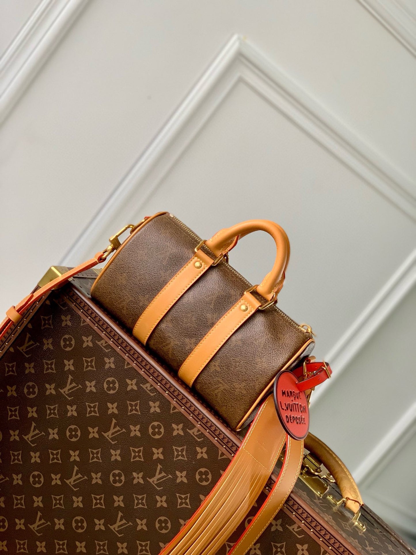 Louis Vuitton Vintage Style Brown Monogram Mini Duffle Bag with Crossbody Strap