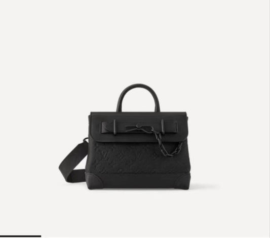 Louis Vuitton Structured Black Embossed Leather Top Handle Crossbody Bag